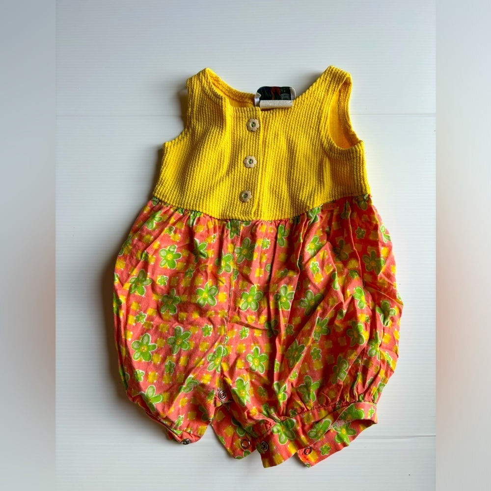Val & Mik Yellow Romper 12 Months Vintage 1990s